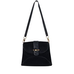 Vintage Gucci Black Suede Enamel Web Horsebit Shoulder Bag